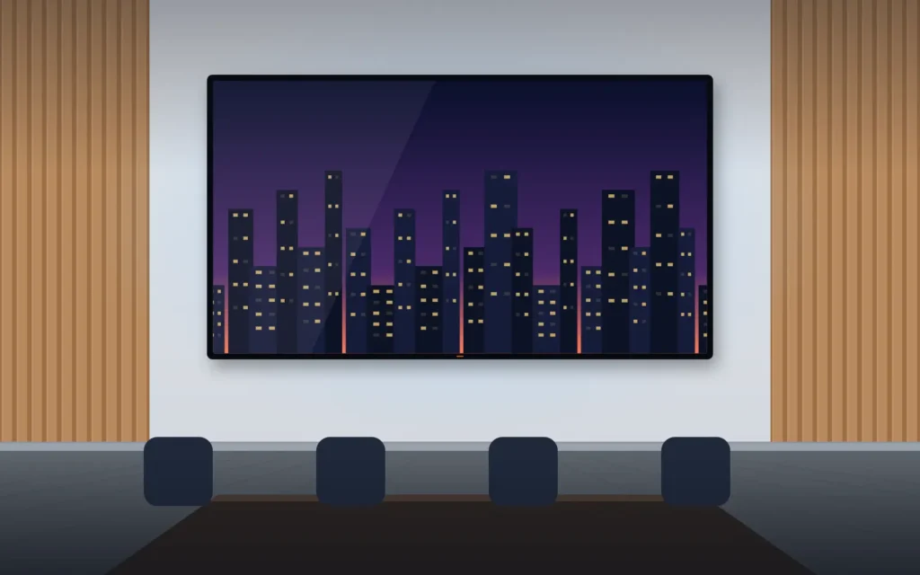 Large display mounted in an office boardroom