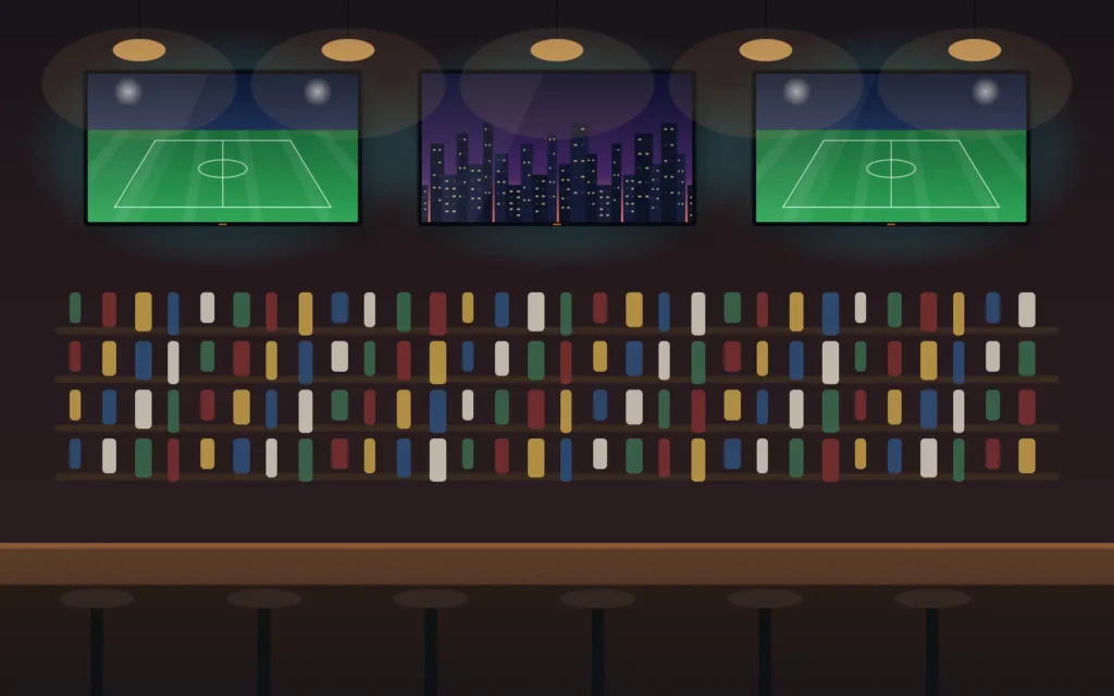 Three TVs mounted above a restaurant bar