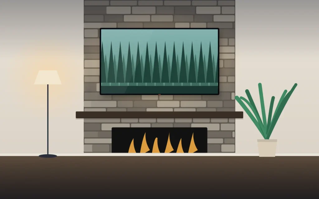 TV mounted above a stone fireplace with hidden cables