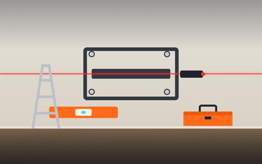 Installer levelling a TV wall mount with a laser level